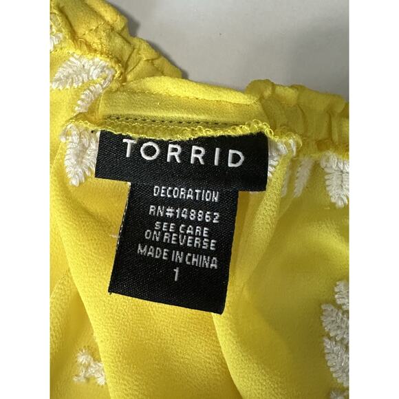 Torrid Yellow Smocked Floral Chiffon Short Sleeve Blouse Plus Size 1 - Picture 12 of 14